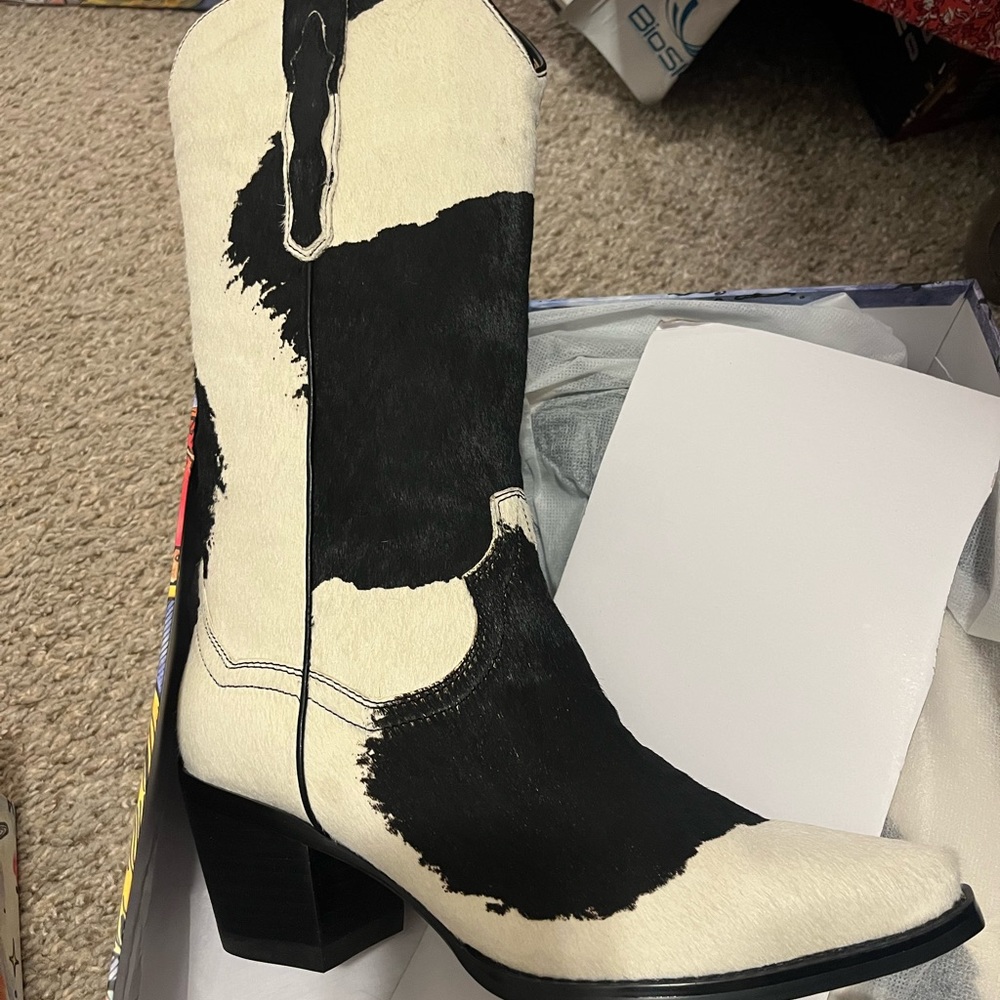 Cow print Jeffrey Campbell boots